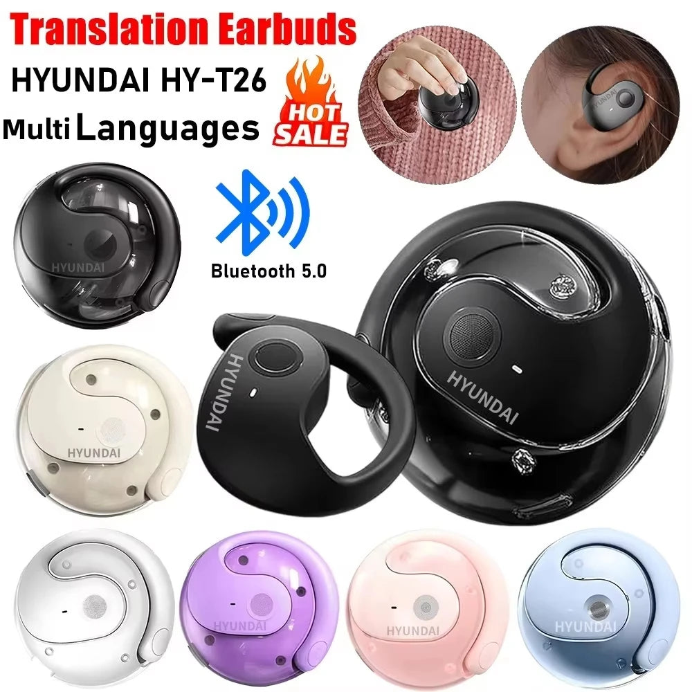 HYUNDAI HY-T26 PRO Wireless  BT Translator Earbuds 98% Accuracy AI Real Time Translation Earphones for Travel Business Learning
