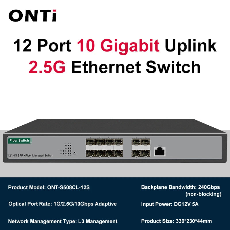 ONTi Full 10-Gb SFP+ Ports L3 Managed Network Switch Support DHCP and Dynamic Routing Support VLAN Division and Port Aggregation