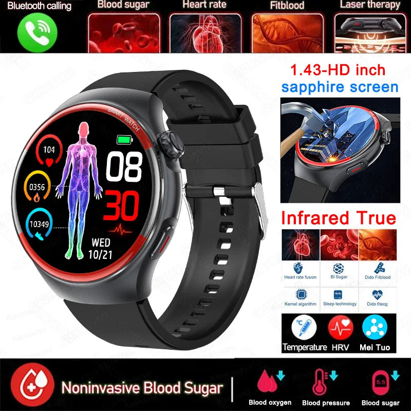 Medical Grade Non invasive Blood Glucose HRV Detection Smart Watch NFC HD Bluetooth call Smart watch Man Woman
