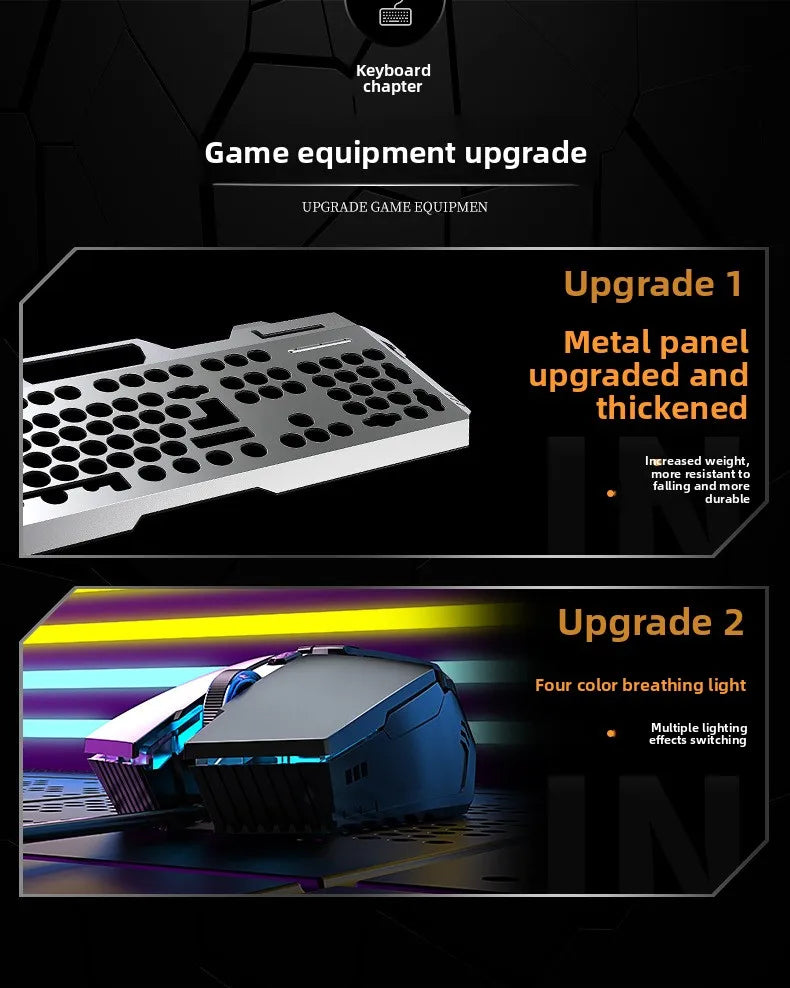 Gaming Wired Mechanical Keyboard Mouse Set Rainbow Glow Backlight 104 Keys Metal Panel Mechanical Keyboard for Laptop Desktop