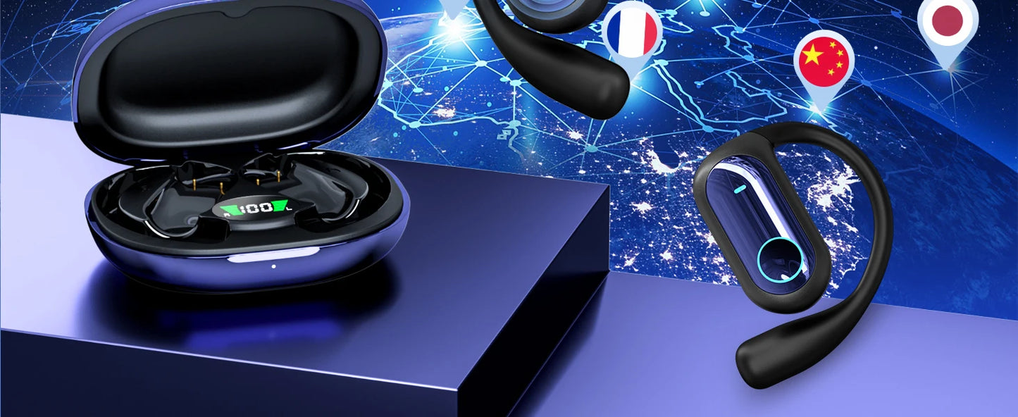 168 Languages AI Translation Earbuds,Bluetooth 5.4 Headphones Translator,Smart Mode Touch Screen Real-Time Earphones Fit Work