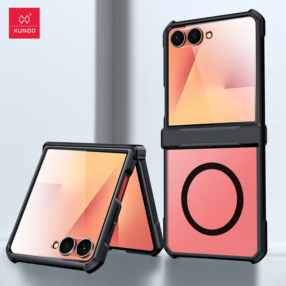 Xundd For Samsung Galaxy Z Flip 7 Flip7 SE Flip 6 5 4 Case Airbag Shockproof Shell Acrylic+TPU+Glass Back Cover For 플립7 케이
