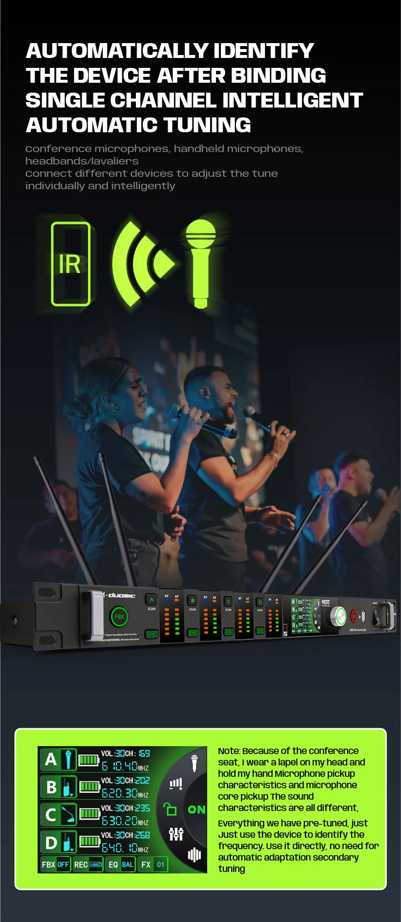 X-DUOMIC M300PRO true diversity one to four wireless microphone professional stage performance balanced reverb anti-howling