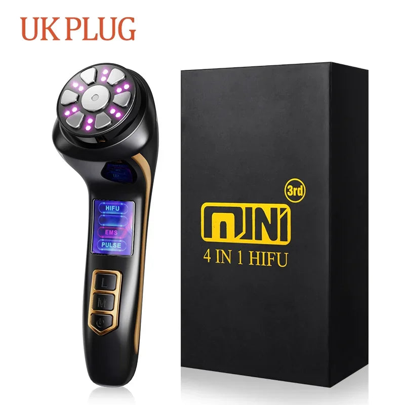 Newest 4 IN 1 Mini HIFU Machine 3nd Generation EMS Pulse Warm Up Facial Massager for Faces and Body Ultrasound Beauty Device