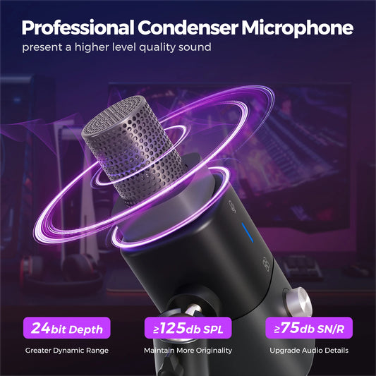 NearStream Condenser USB XLR Microphone Desktop Plug-and-Play Professional Mic pc for Gaming Streaming podcast studio Recording