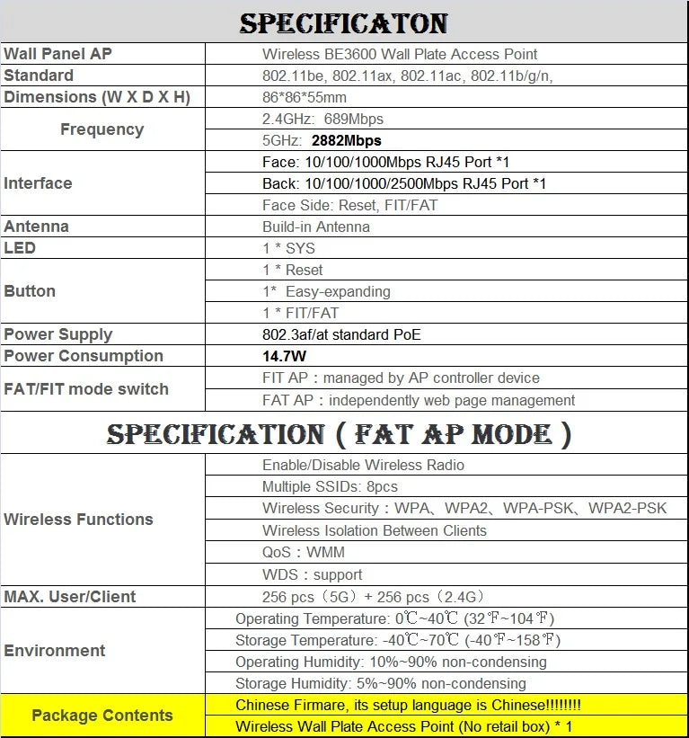3571Mbps in Wall AP WiFi7 project Indoor AP 802.11be Access Point 2.4GHz 689M 5GHz 2882M, BE3600 WiFi 7 Panel AP, 2.5G RJ45 Port