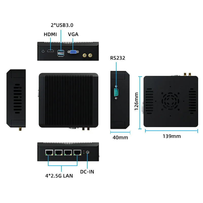 Firewall Industrial Computer Mini pc Fanless Intel Celeron J4125 N5095 4x 2.5G Router LAN NVMe pfsense Firewall Gaming Mini PC