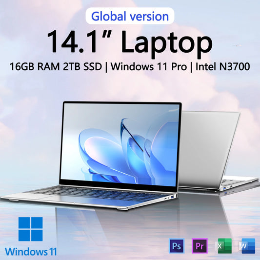 New Ultra Slim Laptop 14.1" 16GB RAM 2TB SSD Intel N3700 Gaming PC 1920*1080 Display Office Study Computer PC Windows 11 Pro