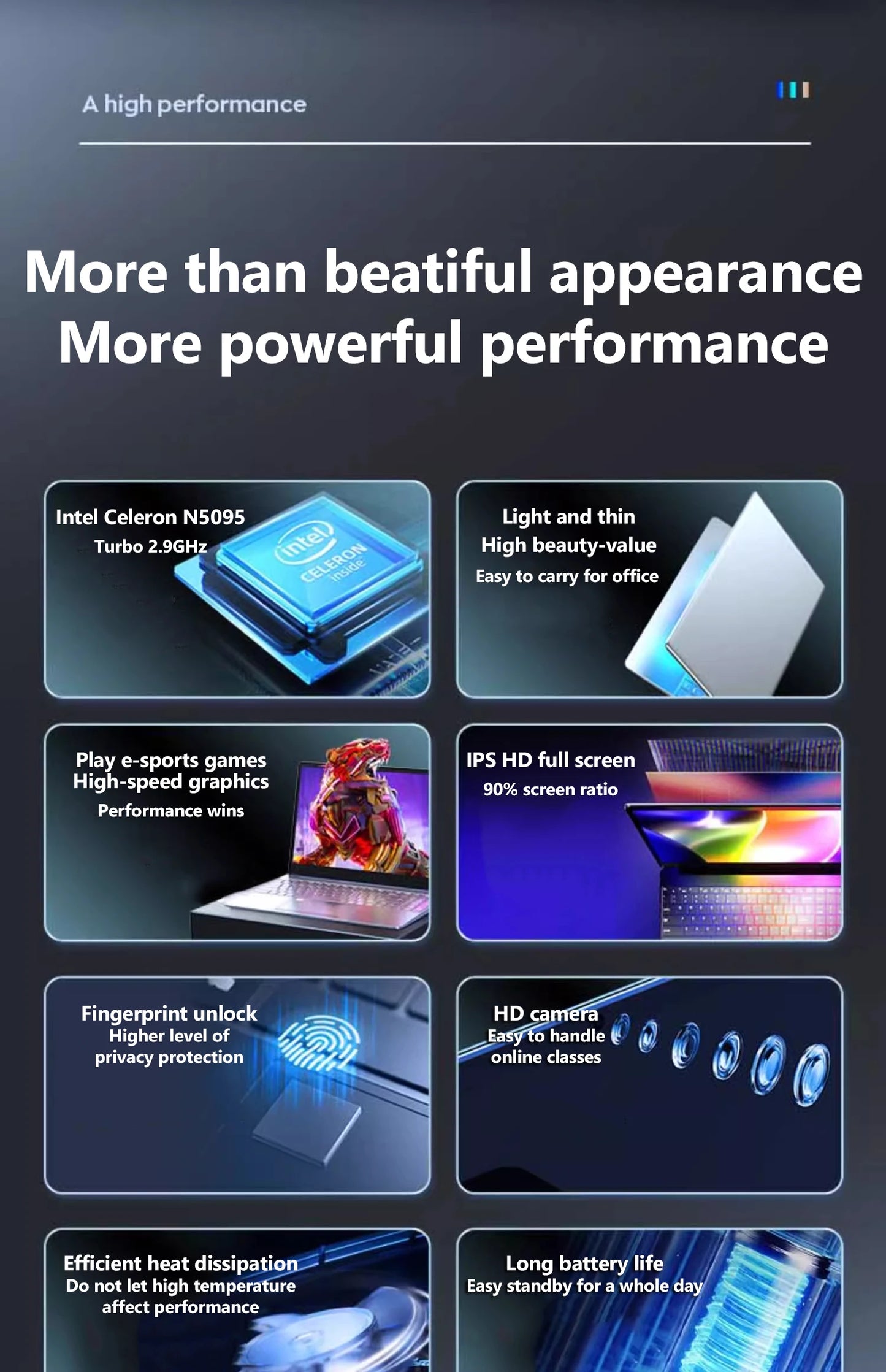 15.6-inch IPS Screen 16GB RAM  256GB SSD Intel Celeron 11th  N5095 Business Netbook Windows 10 11 Pro Gaming Notebook Portable