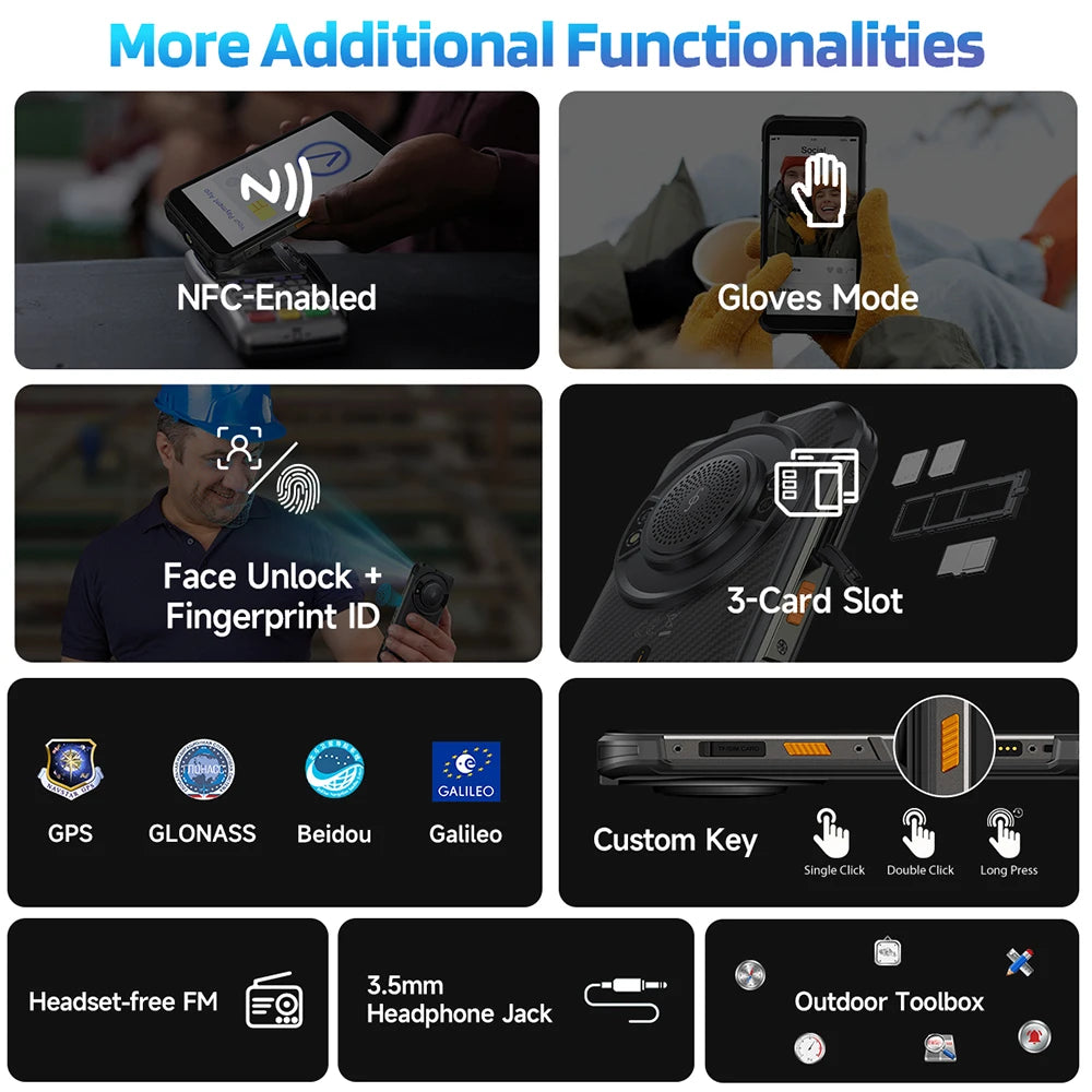 【2025 NEW】Ulefone RugKing 4G Rugged Phone Android 15 Up to 16GB+256GB Waterproof Smartphone 9600mAh 50MP Camera NFC Global