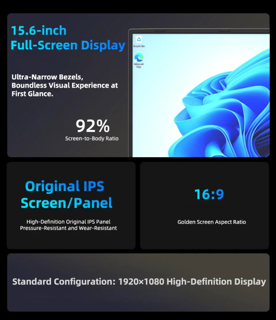 CARBAYTA 15.6"+7" Dual Screen Laptop Computer, Intel N95 32GB/16GB DDR4 RAM, RGB Backlit Keyboard 7" Touch Screen Notebook PC