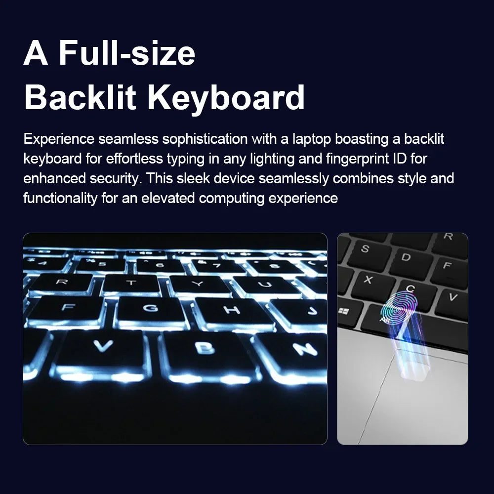 N5095 15.6" Laptop, Up to 32GB RAM 2TB Windows 10/11 Pro, Black backlit English Russian keyboard Portable Notebook