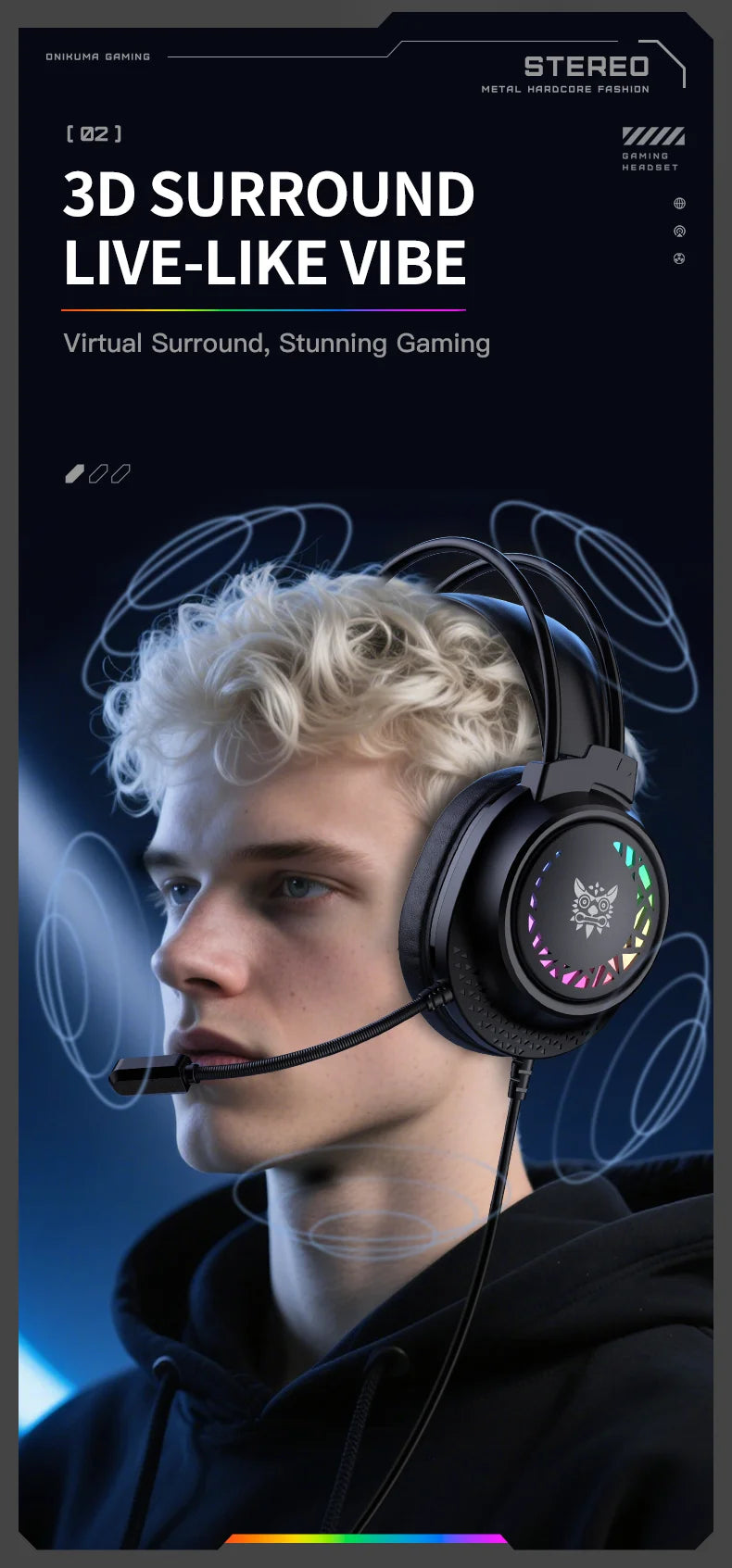 ONIKUMA X92 Gaming Headset Esports Package New FULL RGB Light Design Headphones with Mic Headphone for PC Gamer Game Accessories