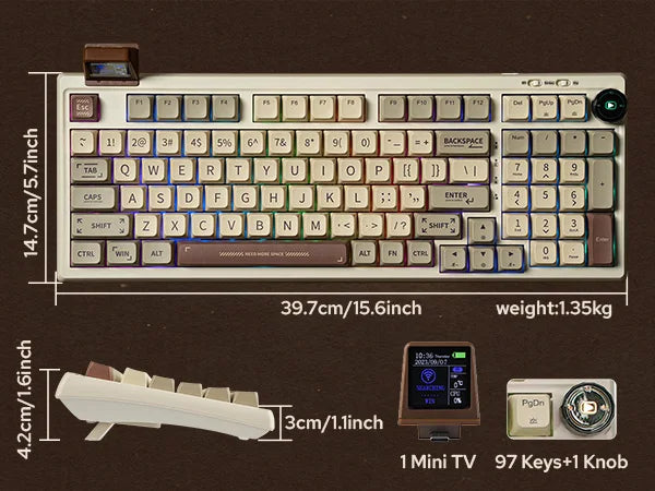 EPOMAKER RT100 97key 95% Bluetooth 5.0/2.4G Wireless/Wired Mechanical Keyboard Customizable Mini Display Gasket-mounted