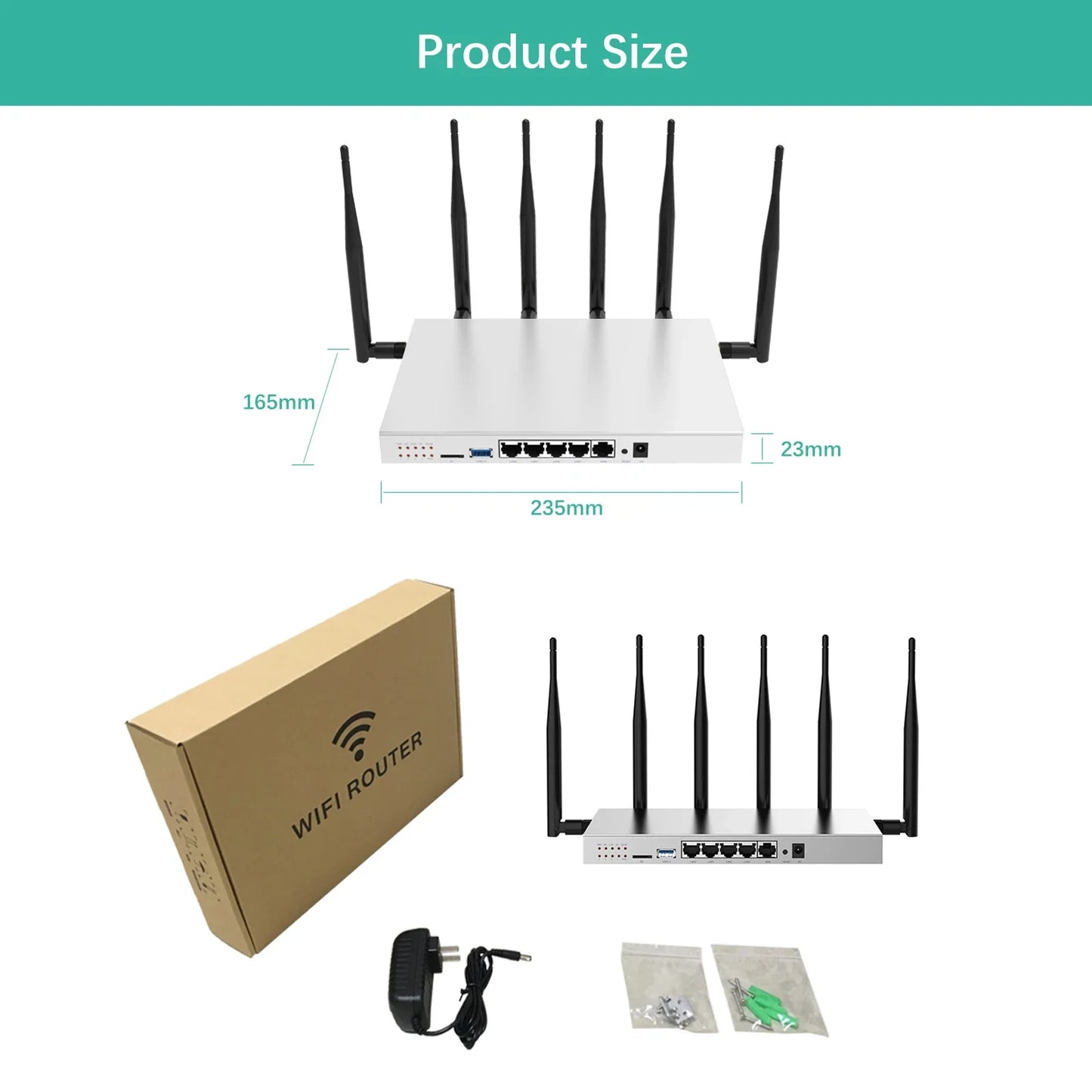 Wiflyer 4G LTE WiFi Router SIM Modem 4*Gigabit LAN WAN Dual Bands 2.4ghz 5Ghz SATA Port 5dBi Detachable Antenna for 64 Device