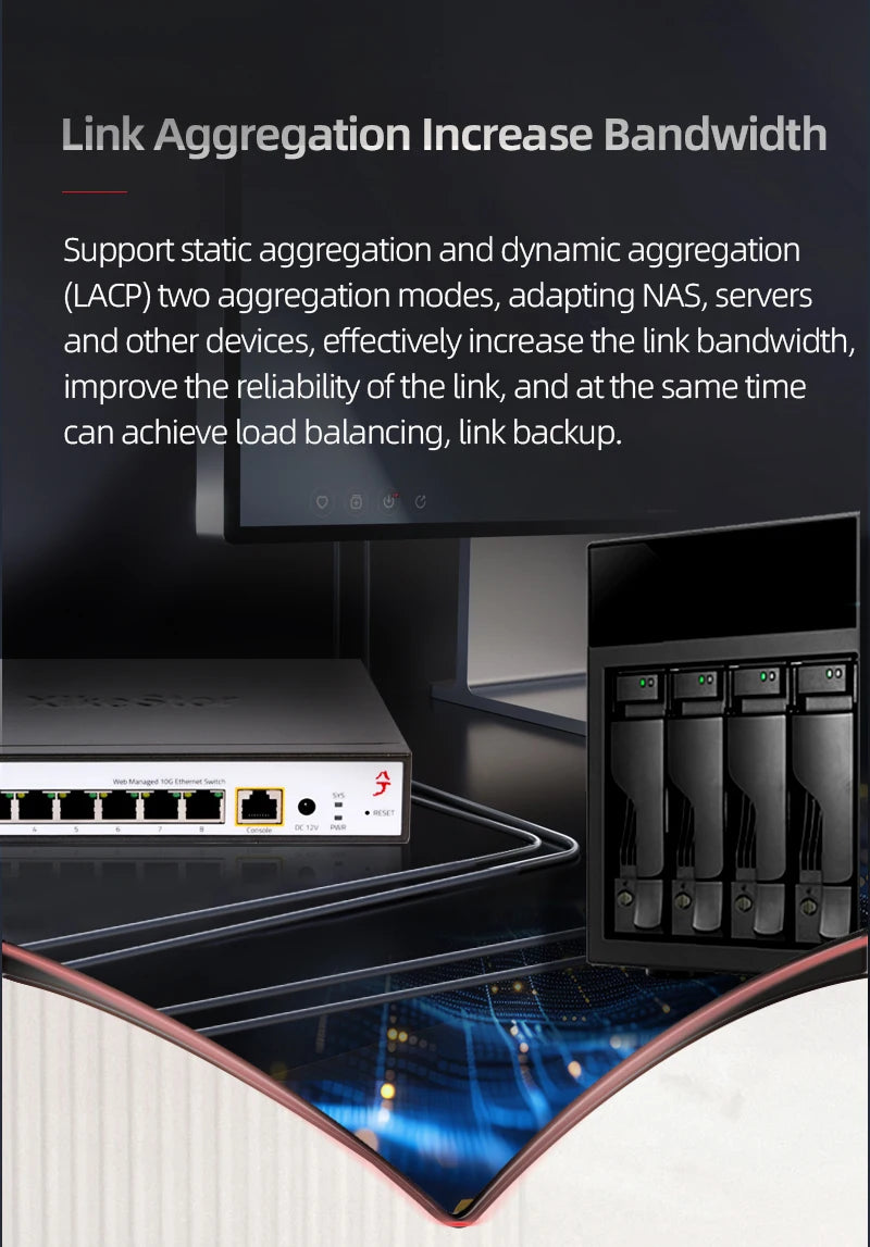XikeStor 8-Port 10G RJ45 L3 Managed  with Fan Support 1G/2.5G/10G DHCP/VLAN/Port Aggregation/Routing Function