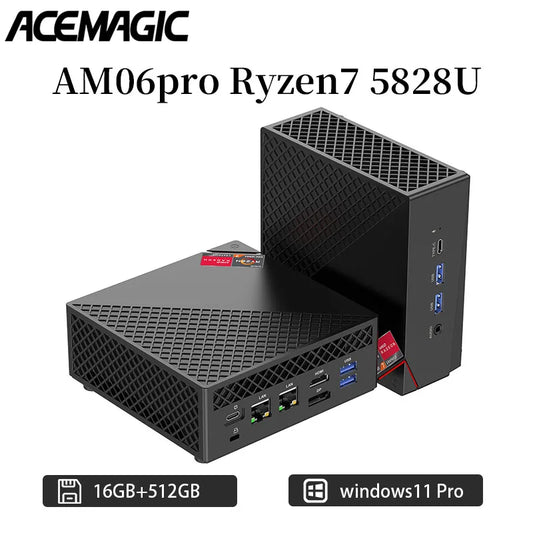 ACEMAGIC AM06Pro Mini PC Ryzen 7 5825U 16GB RAM 512GB SSD Turbo Boost up to 4.5GHz M.2 2230 WiFi 6+BT5.2 Supports 3-screen displ
