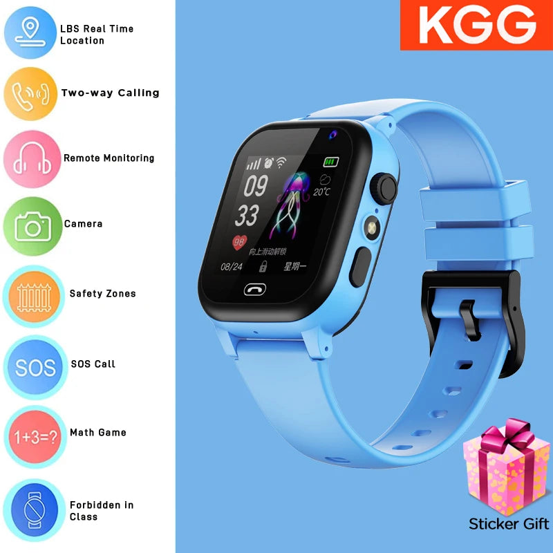﻿ 4G Sim Card 2G Internet Kids Smart Watch SOS Call LBS Location Child SmartWatch Camera Waterproof Phone Watch with Sticker
