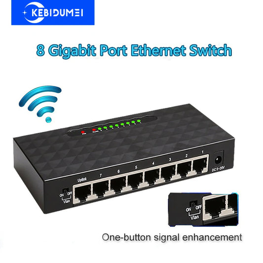10/100/1000Mbps Gigabit Network Switch 8 Ports Ethernet Smart Switcher High Performance RJ45 Internet Splitter for WiFi Router