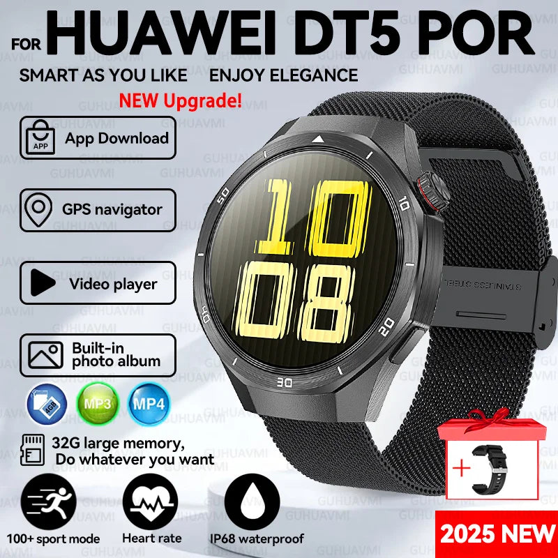 For HUAWEI GT 5 Pro 2025 New SmartWatches 32Gb Memory MP3&MP4 APP Download AGPS Navigation map Bluetooth call NFC SmartBracelet