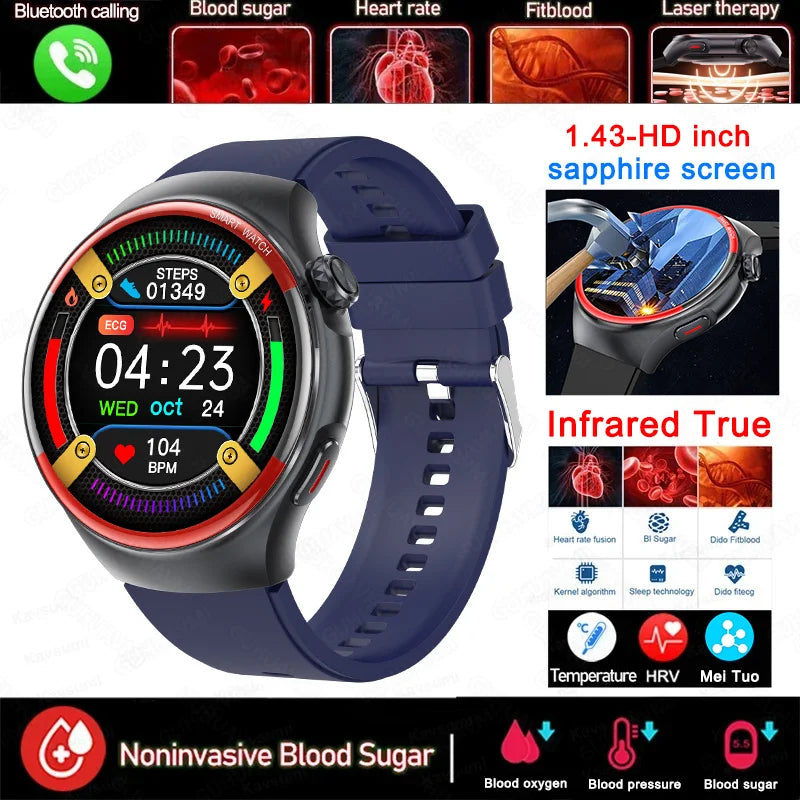 Medical Grade Non invasive Blood Glucose HRV Detection Smart Watch NFC HD Bluetooth call Smart watch Man Woman