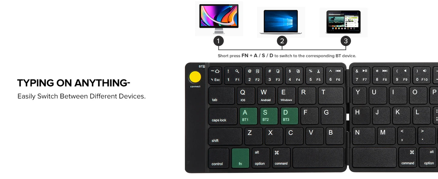 Delux Folding Keyboard Mouse Set Multi Function Ultra Slim Portable Bluetooth Silent Combo Multi-Device for PC Laptop Tablet