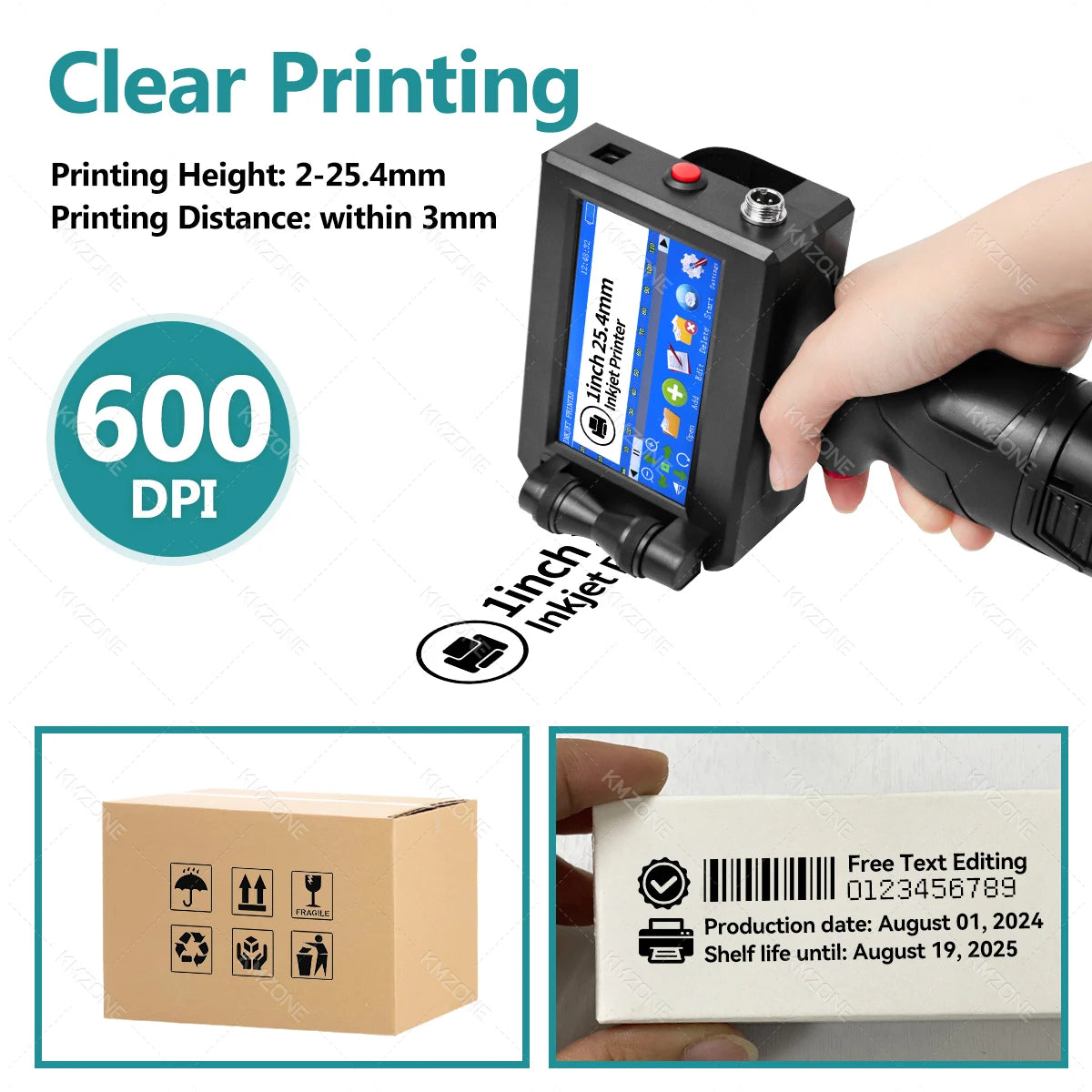 25.4mm Handheld Inkjet Printer Gun Portable For Metal Expiry Date Barcode QR Code Batch Numbers Best Value Logo Printing INKP195