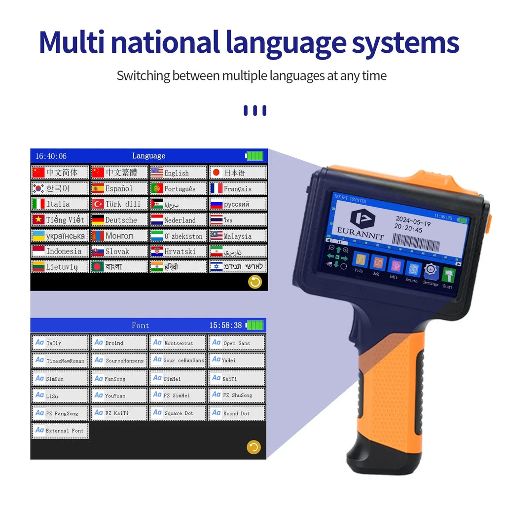 EURANNIT E19 12.7mm Portable Printer Handheld Thermal Inkjet Printer Portable Expire Date Counter QR Barcode Logo Coding Machine