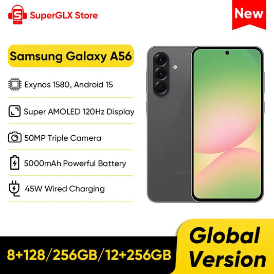 Global Version Samsung Galaxy A56 Exynos 1580 5G Smartphone 6.7" Super AMOLED 120Hz Display 50MP Camera 5000mAh 45W Fast Charge