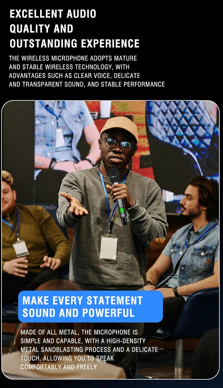 UHF Professional Wireless Microphone 2-channel Metal Handheld  Karaoke Singing Stage Wedding Performance Conference Microphone