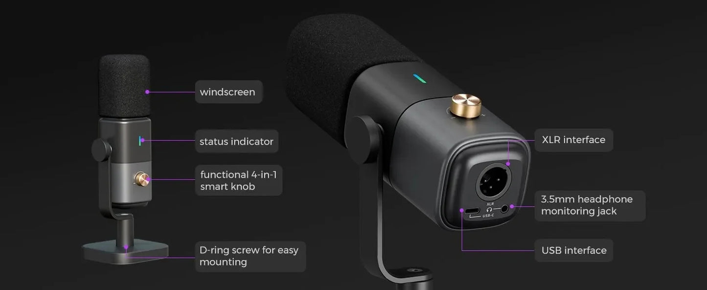 NearStream Condenser USB XLR Microphone Desktop Plug-and-Play Professional Mic pc for Gaming Streaming podcast studio Recording