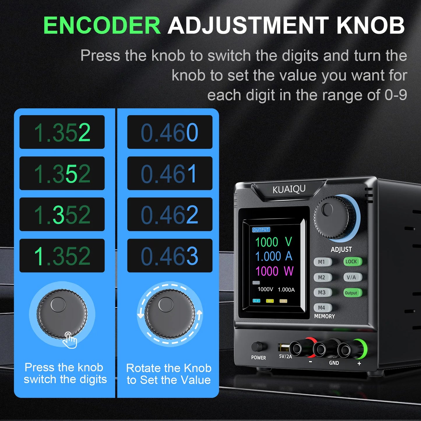 KUAIQU 1000V Adjustable DC Power Supply With RS232 Software Control Programmable Lab Bench Power Supply Voltage Regulator Switch