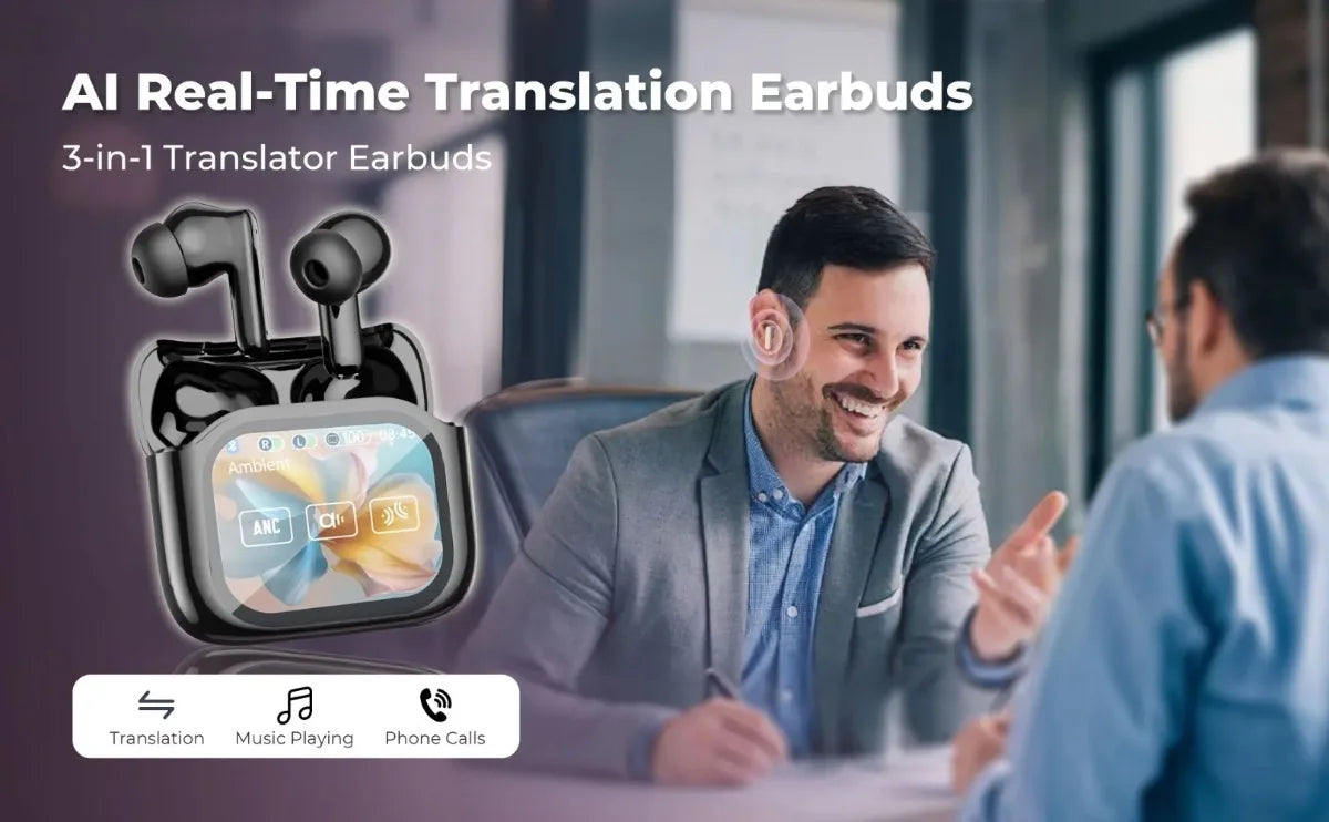 Real Time Translators Headphones with Touch Screen 144 Languages Translation Bluetooth 5.4 Earbuds Noise Cancelling Headset