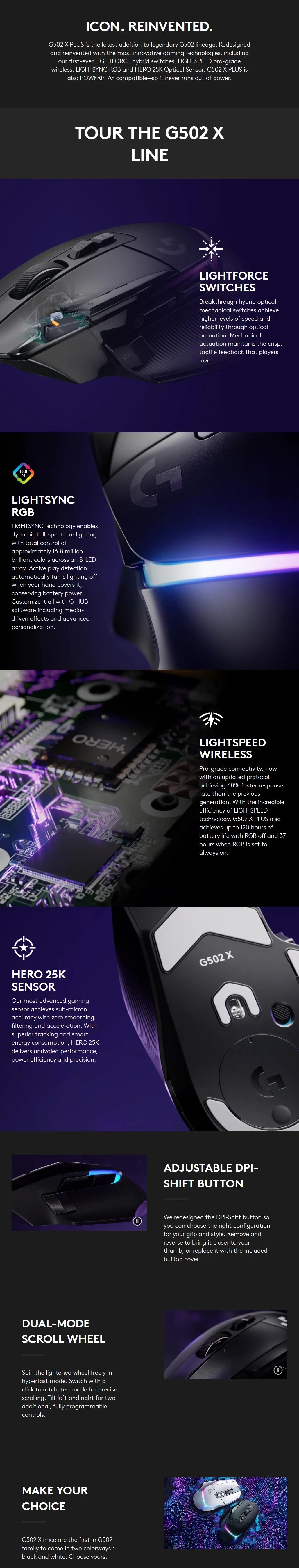 Logitech G502X Wired / LIGHTSPEED Wireless Mouse Advanced New Optical Mechanical Hybrid Microswitch HERO 25K Engine Gaming Mouse