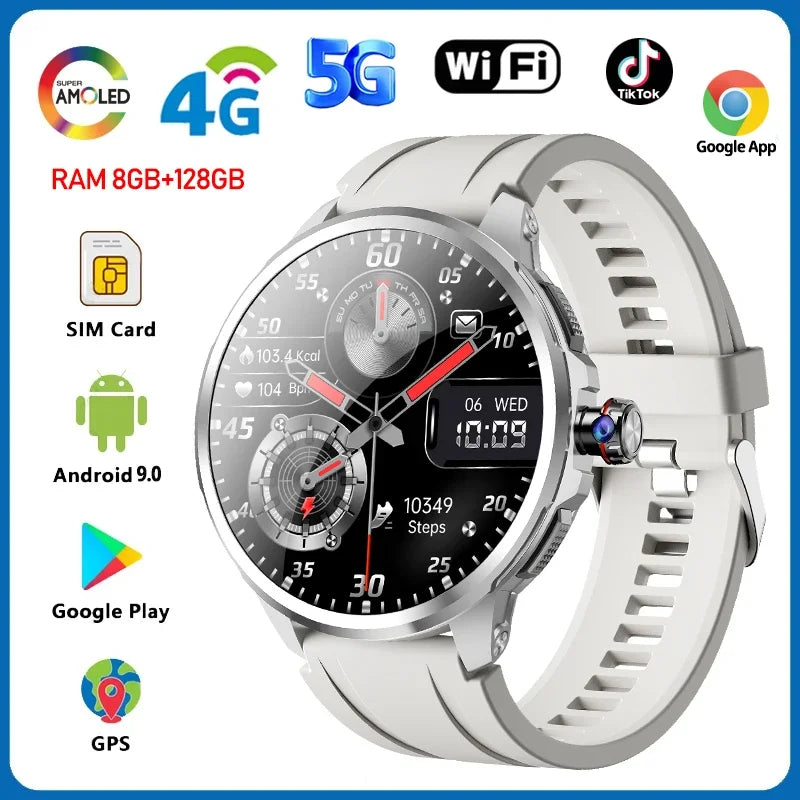 5G/4G Full Network Smart Watch 1.95 inch 720*720 Big Screen HD 8GB+128GB RAM Video Call Smartwatch Google Play WIFI GPS Sim Card