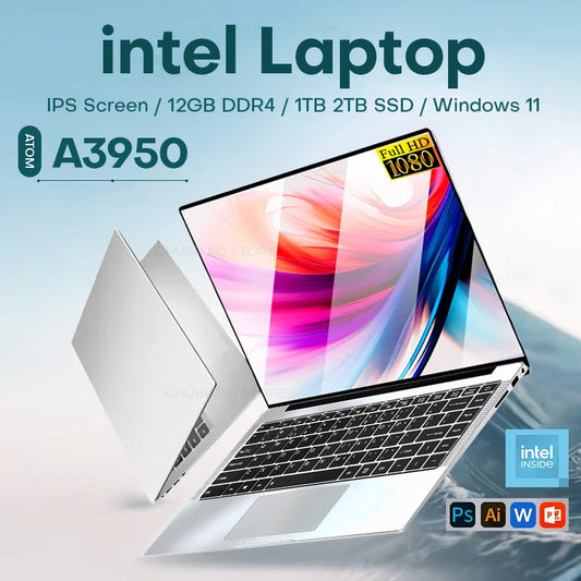 Laptop Computer Windows 11 Pro Intel Atom A3950 2025 Notebook PC 12GB RAM 512GB 1TB 2TB SSD 1920*1080P Office Study Computer