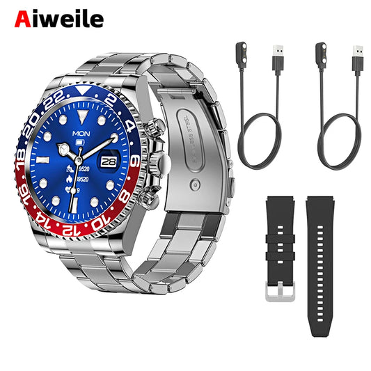 Aiweile AW12 Smartwatch Smart Watch Man High-End Fitness Tracker Sport Business Bluetooth Call 1.3 Inch Steel Play Music Clock