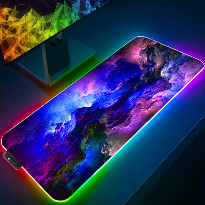 Cool Space Large RGB Mouse Pad Gaming XXL Mousepad LED Mause Pad Gamer Copy Mouse Carpet MausePad PC Desk Pad Mat with Backlit
