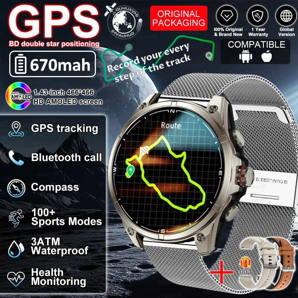 New GUHAUVMI GPS 670mAh Large Battery Durable Adult Smart Watch GPS Compass Altimeter Waterproof BT Call Sports Smartwatch Men