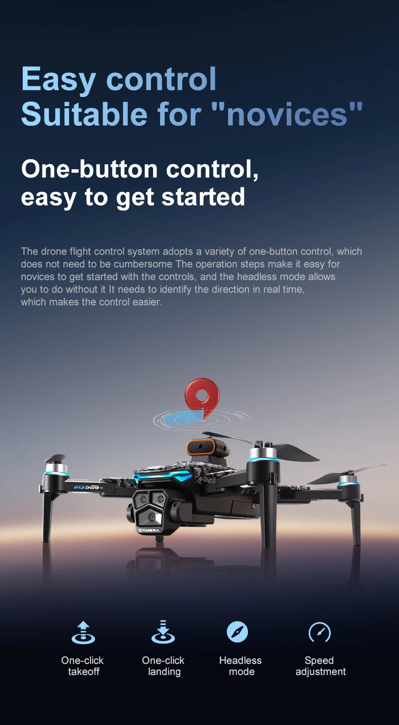 New D13 Drone 4K Professional Three HD Camera with Large Screen 5G WIFI FPV Dron Brushless Optical Flow Hover Folding Quadcopter