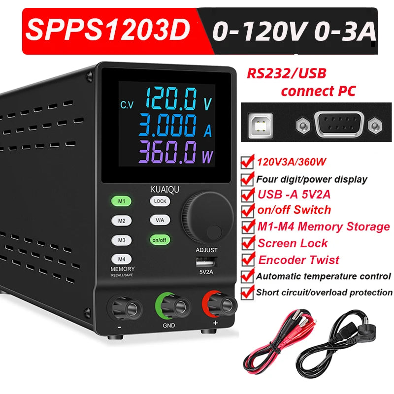 30V10A Programmable DC Power Supply Adjustable Bench Power Supply,M1-M4 Storage, Fast Output, Preset Voltage Current,60V 120V