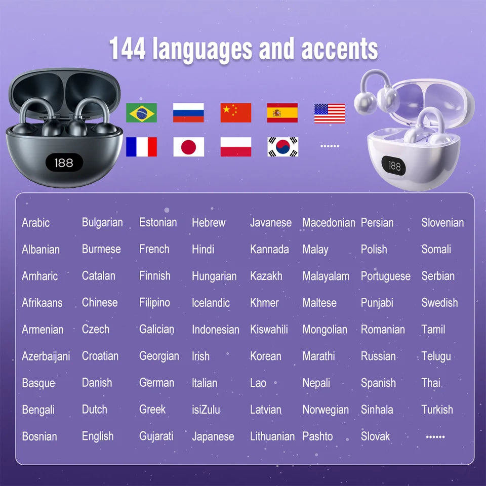 Open Ear Wireless Earphones 144 language Real Time Translator Ear Clip Earbuds Bluetooth Clip On OWS Sports Headphones HD Call