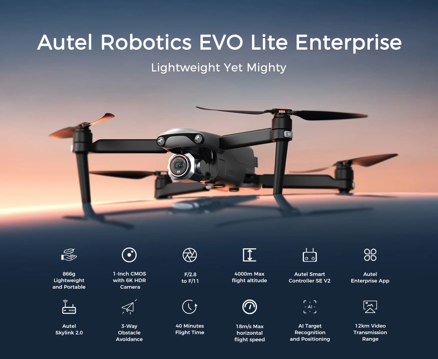Autel Robotics EVO Lite 6K Enterprise Professional Drone 6K Camera UAV 40 Minutes Flight Time 12km Long Range Drone Basic Combo
