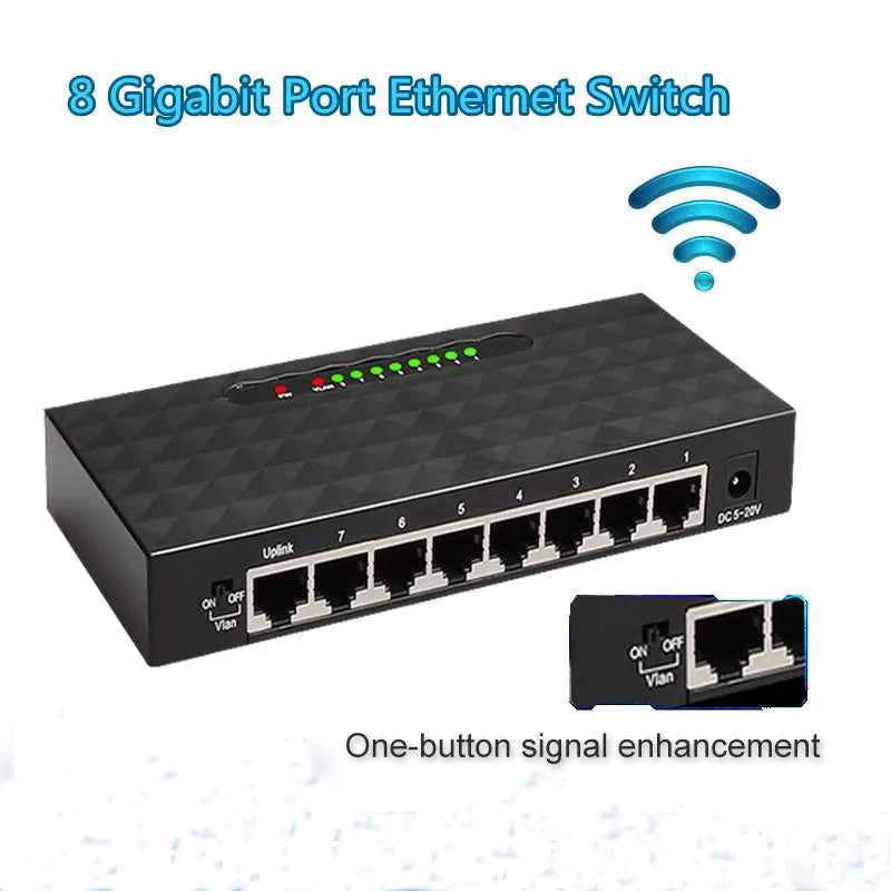 10/100/1000Mbps Gigabit Network Switch 8 Ports Ethernet Smart Switcher High Performance RJ45 Internet Splitter for WiFi Router