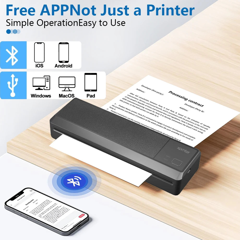 Wireless Portable Bluetooth Thermal Printer Inkless for 8.5 X 11 US Letter Mobile Printing for Phone Laptop Home Office Use