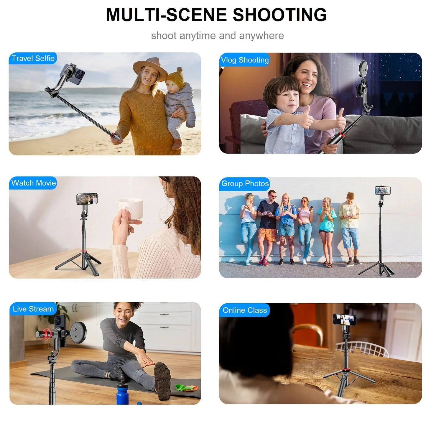Magnetic Selfie Stick Tripod Stand for iPhone Samsung Huawei Cellphone 1.3m Extendable Magsafe Phone Tripod with Wireless Remote