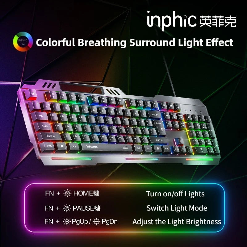 K2 Wired Keyboard Mouse Set Metal Panel RGB Backlight Waterproof Ergonomic Multimedia Buttons 104 Keys Keyboard for Game Office