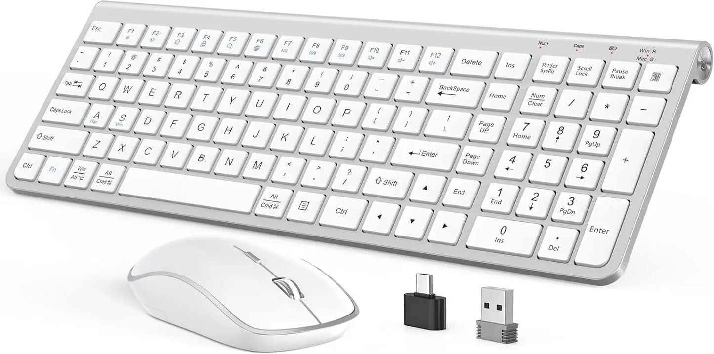 Ergonomic wireless keyboard and mouse, AZERTY, France, quiet and portable, including USB-A and USB-C ports, suitable for Mac/PC/