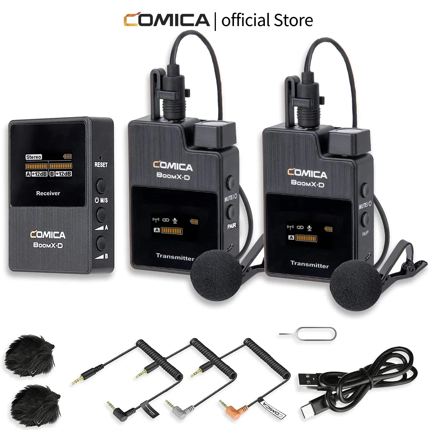 Comica BoomX-D 2.4G Wireless Microphone Dual-channel Lapel Microphone Condenser Lavalier Mic For PC Smartphone Camera Youtube