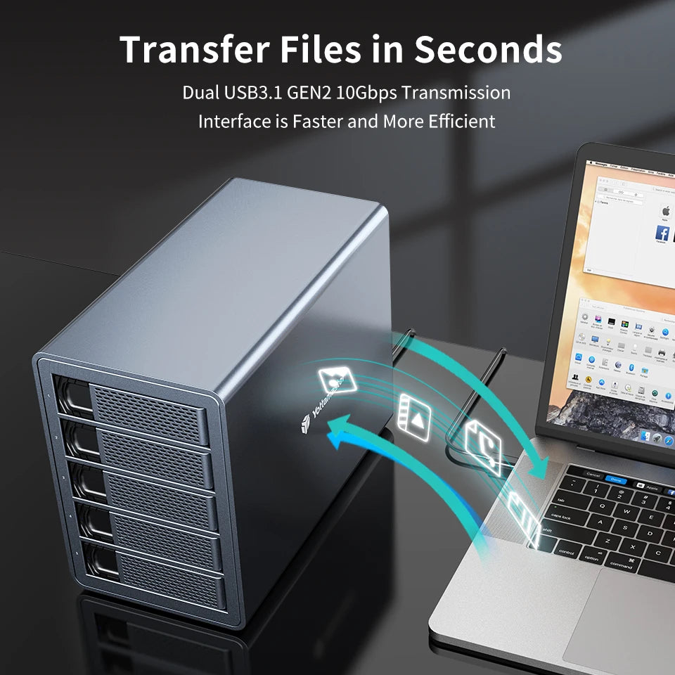 Yottamaster 10Gbps 2.5"3.5" inch SATA HDD SSD Enclosure 150W Hard Disk External Case USB3.1 Gen2 80TB Daisy Chain 270TB for NAS